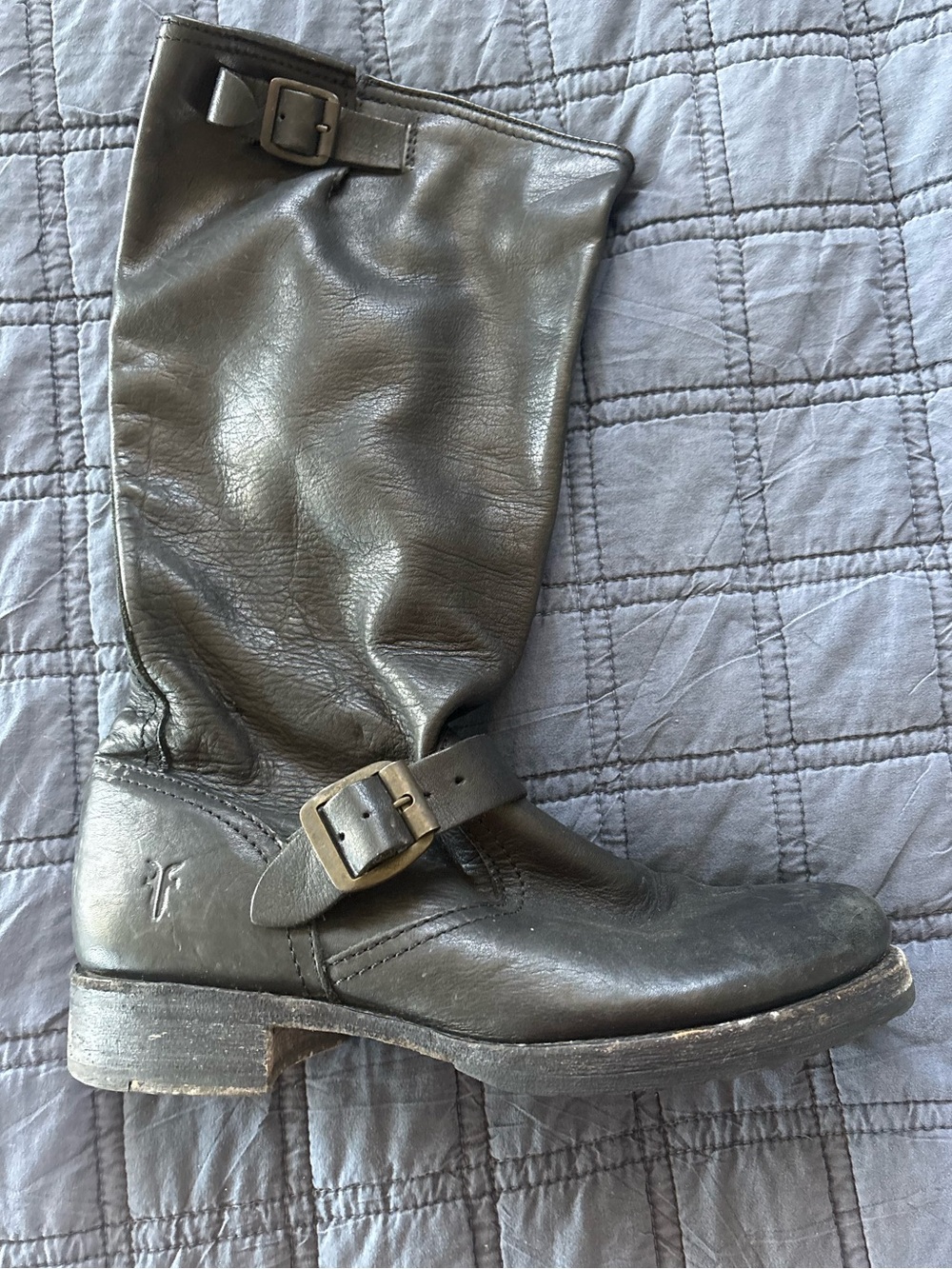 Frye Black Leather Mid-Calf Buckle Moto Boot - Picture 1 of 6
